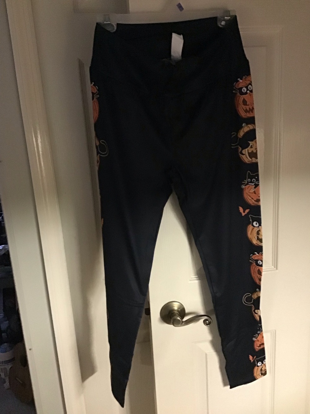 Ladies size Large  Black Pumpkin-Print Leggings